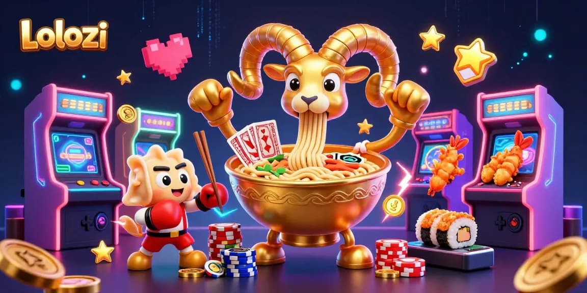 Lolozi showcases a dynamic casino scene with a giant ramen bowl dealer and vibrant gaming elements.