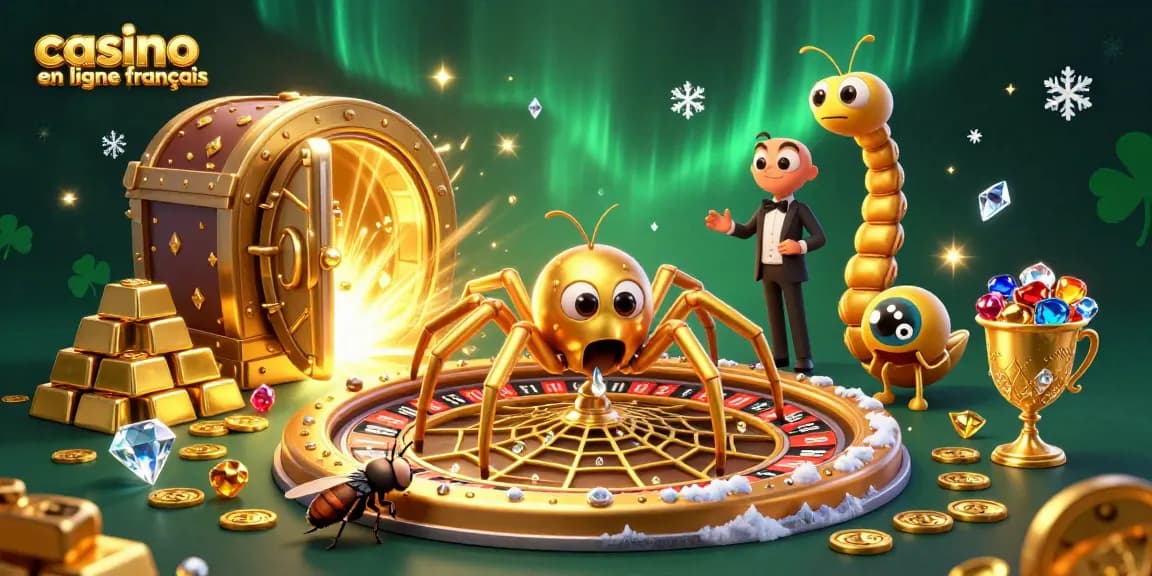 Pariez sur un casino en ligne français avec une araignée d'or en action, entourée de richesses étonnantes.