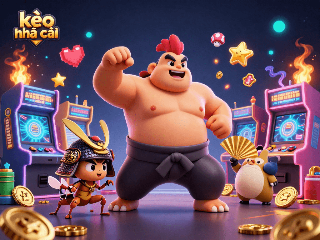 Engage in the excitement of kèo nhà cái with a powerful sumo rooster and samurai cricket illustration.
