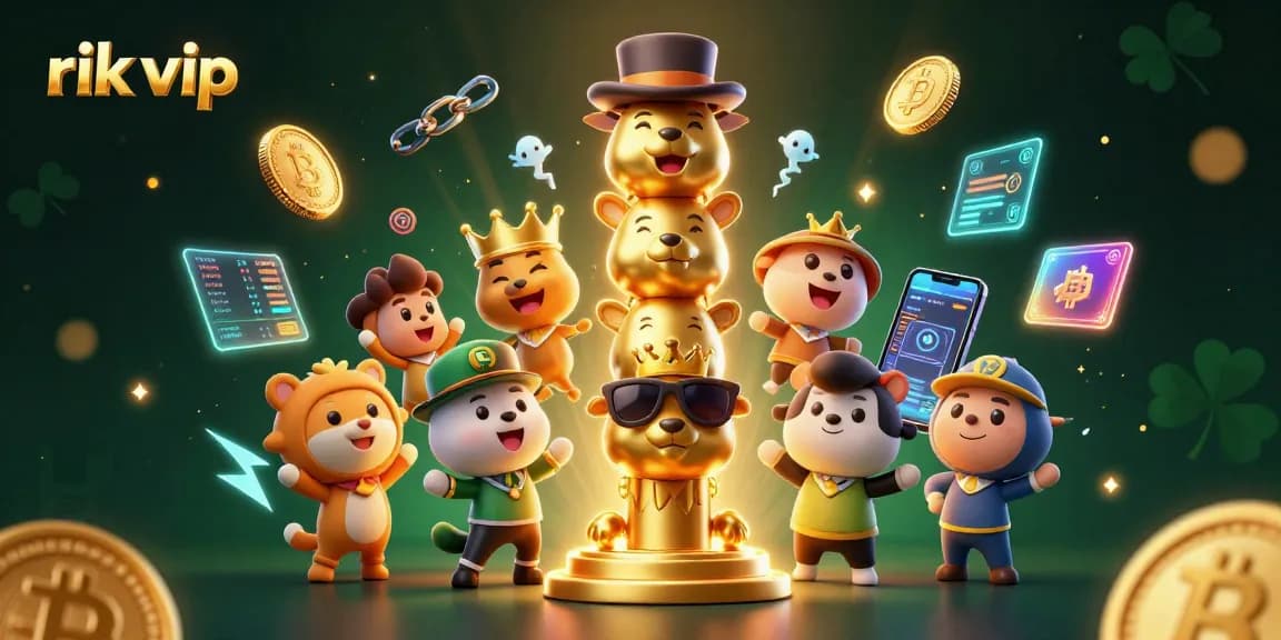 Engage with rik vip casino's exciting games featuring vibrant animal-themed totem poles and crypto elements.