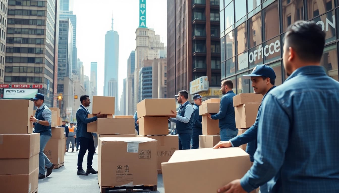 Efficient team of office moving services NYC professionals coordinating an office relocation in NYC.