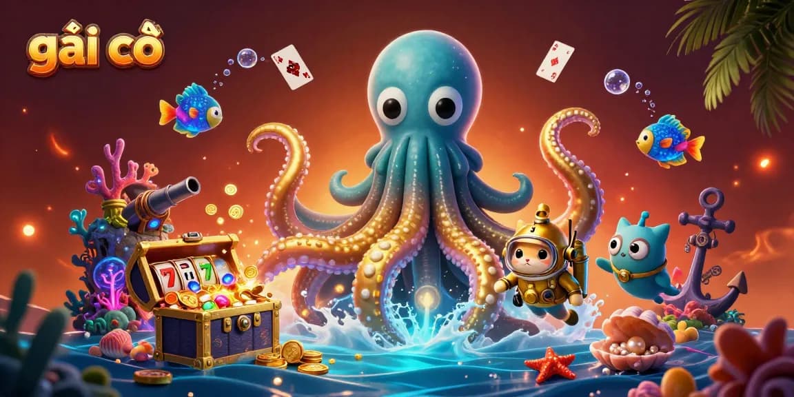 Experience thrilling gaming action with gái gọi featuring a kraken, diving cat, and slot games.