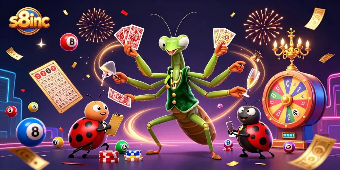 Experience the excitement of multiplayer action at s8inc with a vibrant casino scene featuring a mantis dealer.
