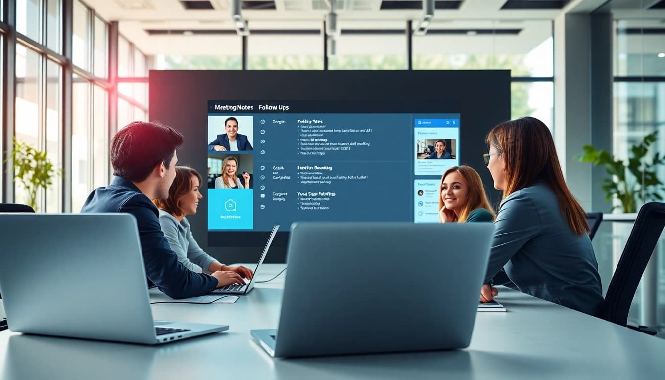 Experience the AI that handles meeting follow ups effectively within a modern office environment.