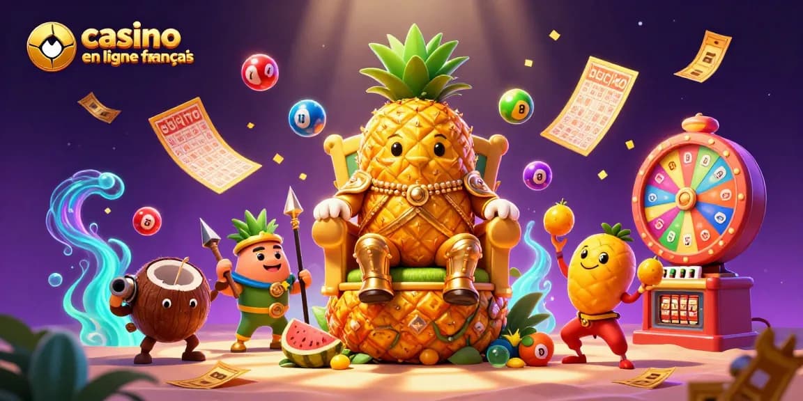 Jouez à votre casino en ligne français préféré avec le roi ananas et des joyaux colorés.