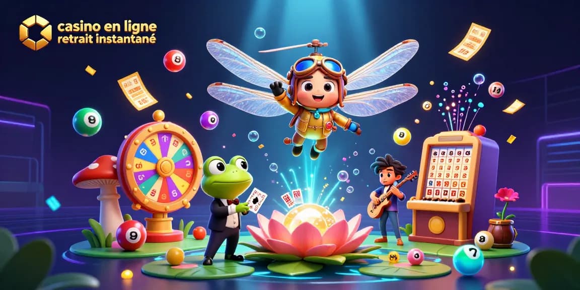 Profitez de casino en ligne retrait instantané avec une illustration dynamique de jeux et de croupiers animés.
