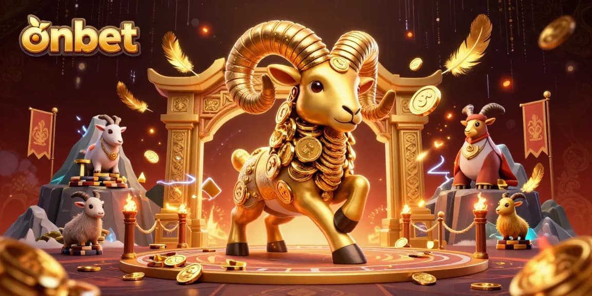 Experience thrilling action at onbet with a golden ram charging through a vibrant casino scene.