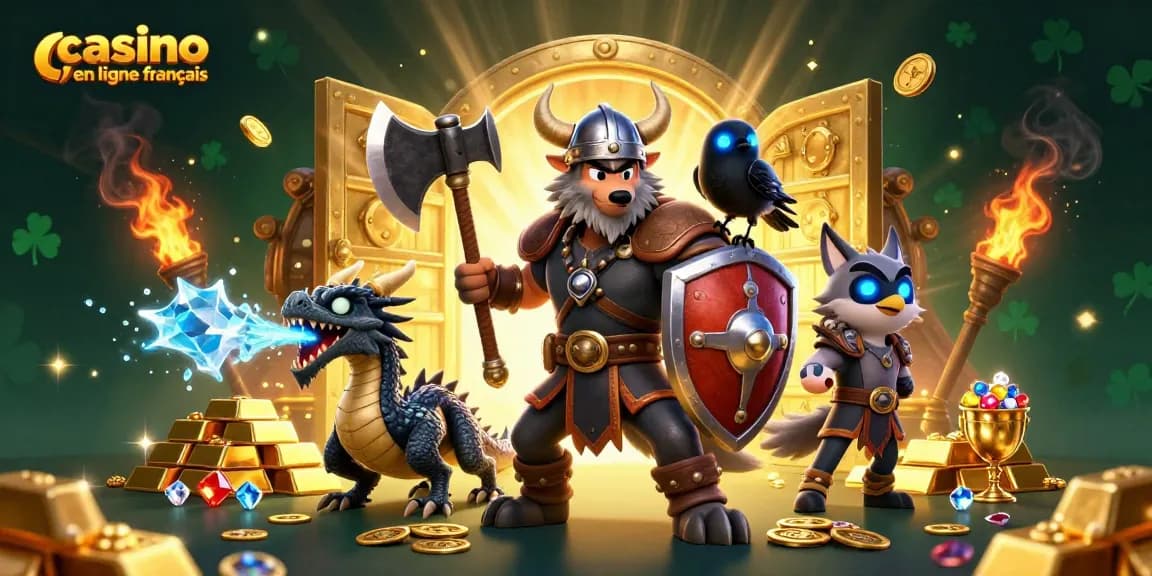 Jouer sur un casino en ligne français avec un loup viking héroïque à ses côtés.