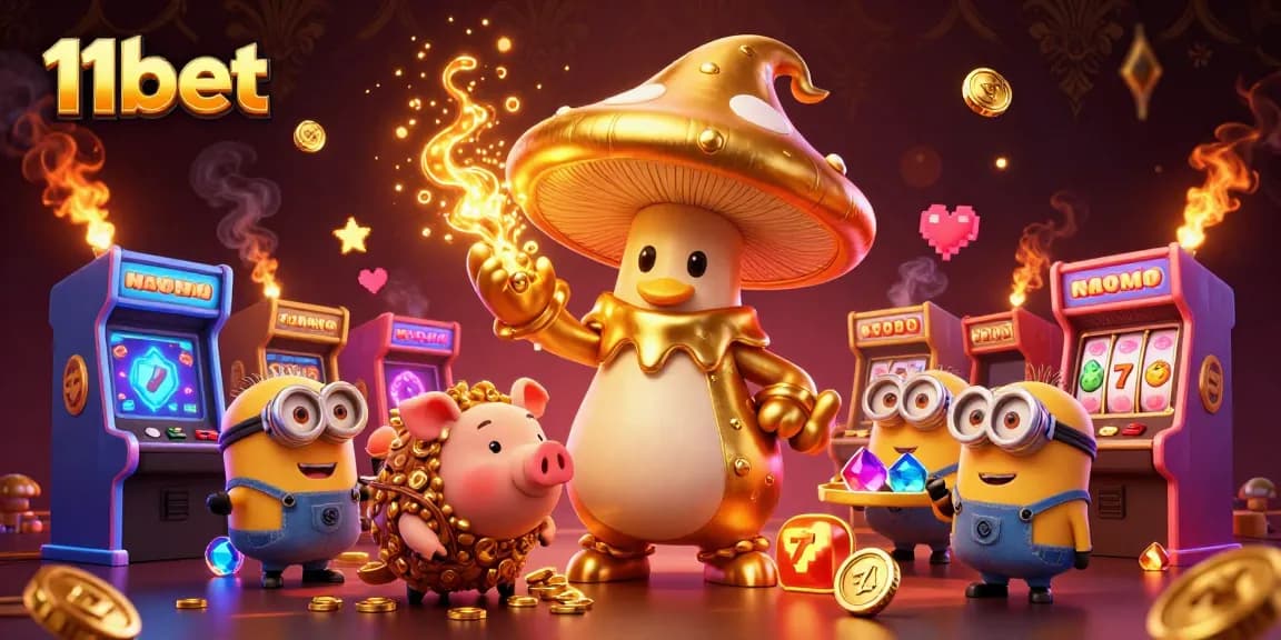 Engage with thrilling 11bet jackpot action featuring golden mushroom wizard and treasure elements.
