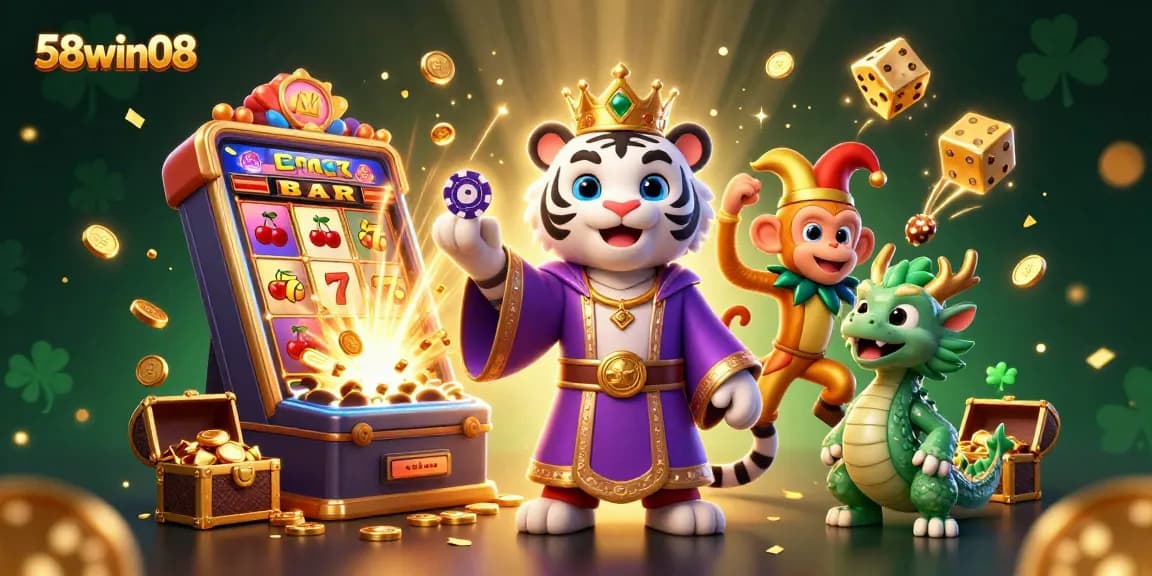 Experience the excitement of 58win08 with this dynamic casino scene featuring a jackpot explosion.