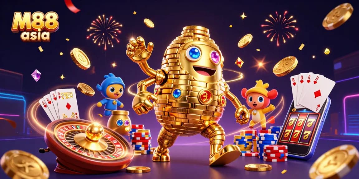 M88 asia explores vibrant 3D casino visuals packed with dynamic gaming elements and engaging characters.