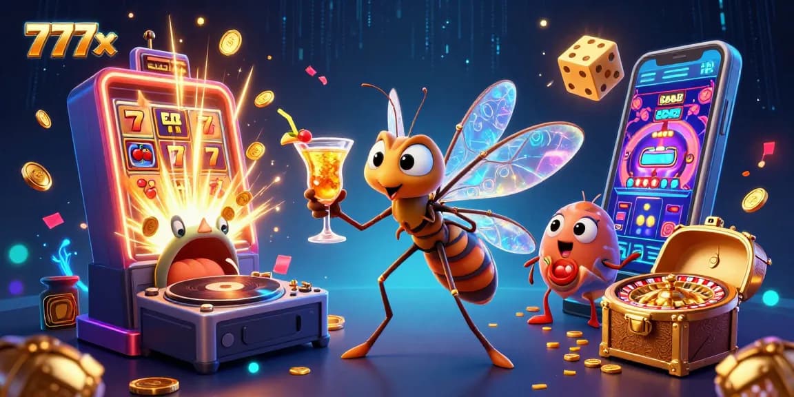 Engage your luck at 777x while the frozen mosquito mascot celebrates with riches, vibrant action, and games.