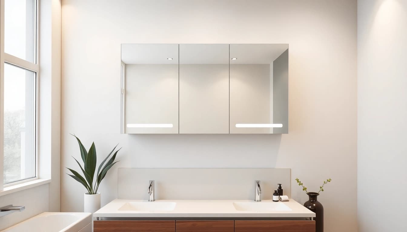 Spiegelschrank Bad mit modernem Design und elegantem Licht in stilvollem Badezimmer