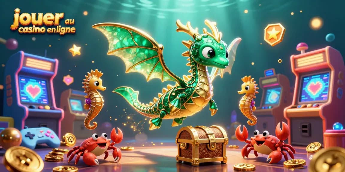 Jouez au casino en ligne avec un dragon de mer 3D exceptionnel et des éléments de jeu colorés.