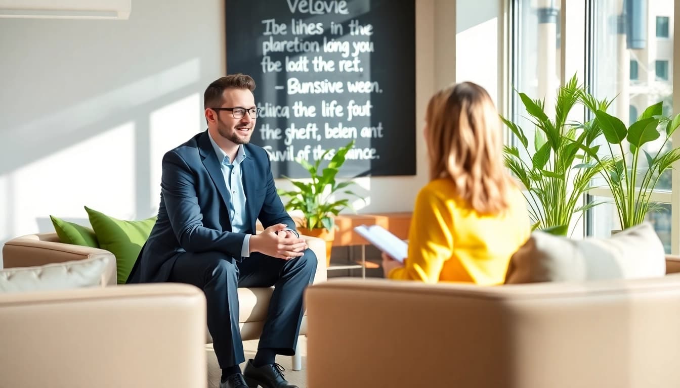 Business development coach California guiding a client in a modern office setting.