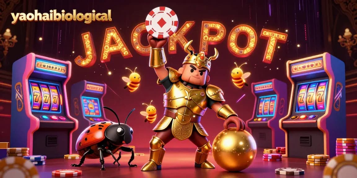 Engage with yaohaibiological through an exciting 3D illustration of gaming characters celebrating a jackpot.