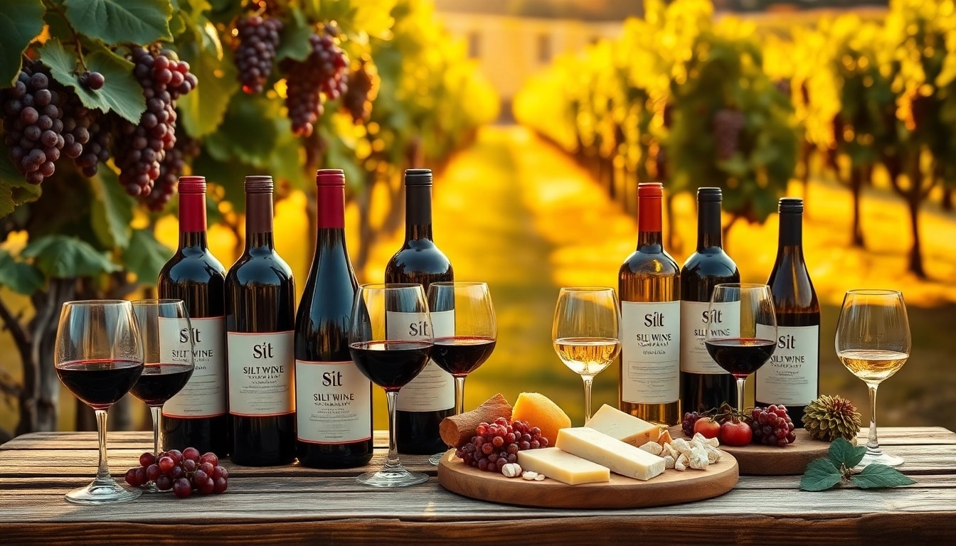 Savor the exquisite silt wine company wines displayed on a rustic vineyard table.