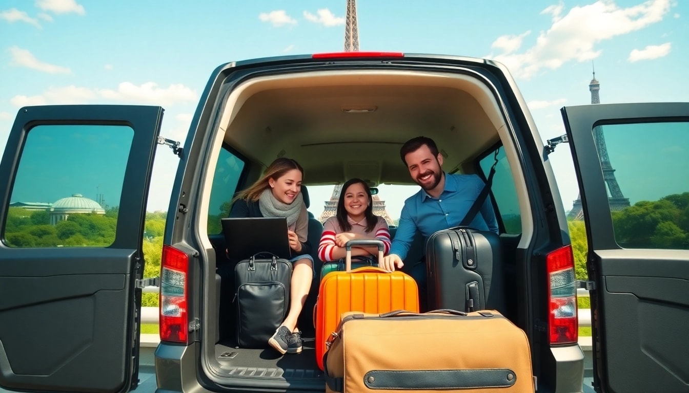 Experience seamless disney paris airport transfer as a family enjoys their trip in a spacious van.