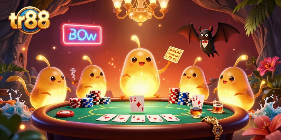 Join the action at the vibrant tr88 casino, illuminated by bioluminescent glowworms and filled with poker excitement.