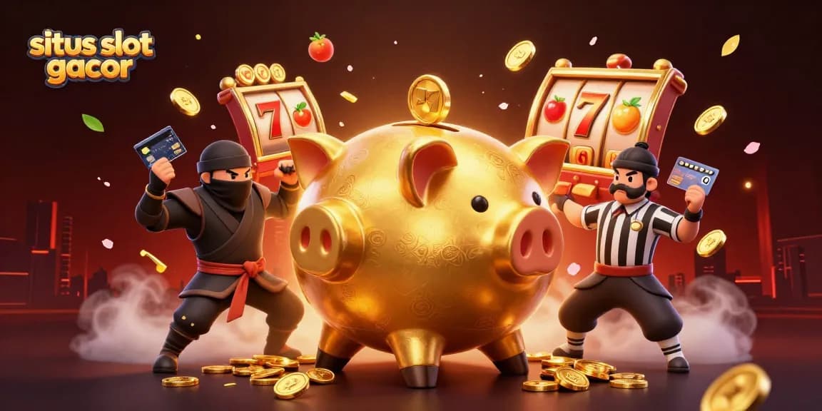 Pemain bersaing di situs slot gacor dengan karakter 3D dan simbol jackpot, menciptakan suasana perjudian yang menarik.