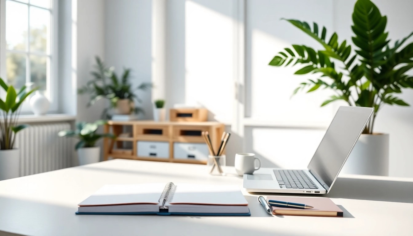 Effortless Daily Organization in a minimalist home office with a planner and calming decor.