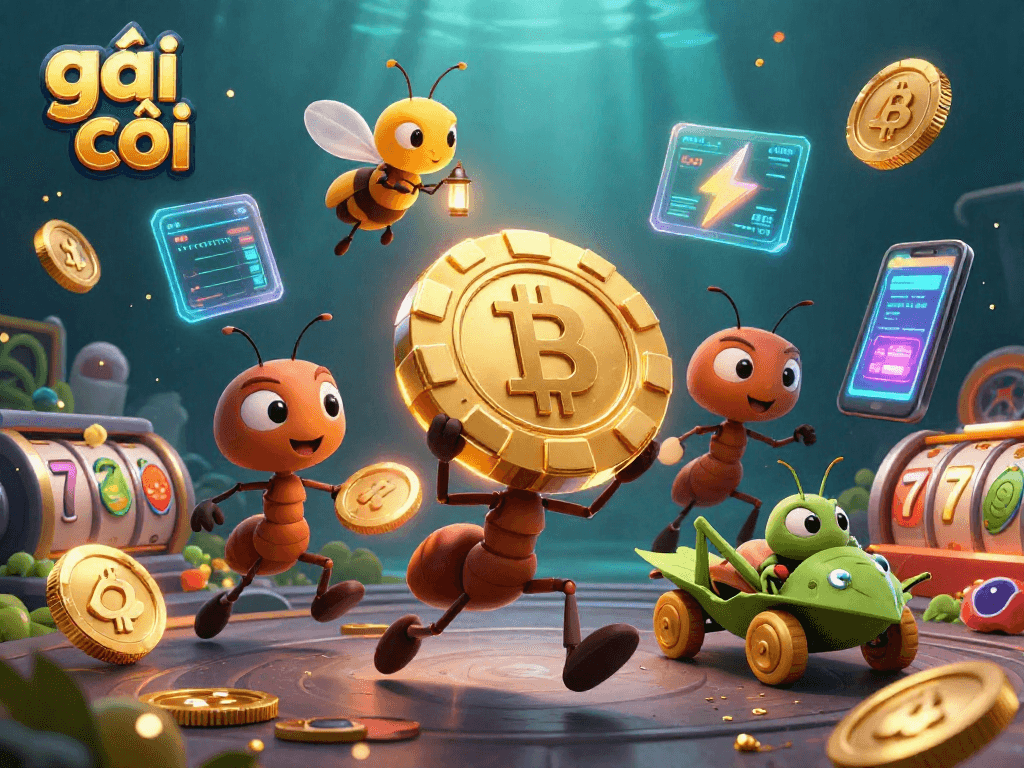 Gái gọi tham gia chơi game với chip poker vàng lớn và các đồng tiền điện tử hấp dẫn.