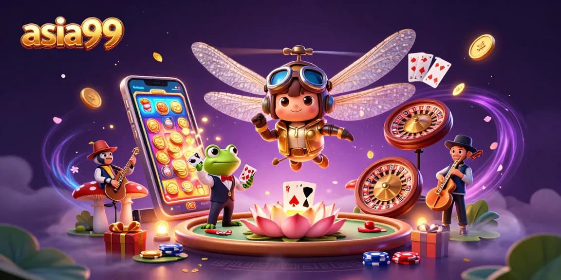 Engage in thrilling gameplay at asia99 with an enchanting 3D casino scene featuring vibrant characters.