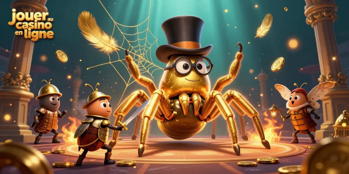 Profitez de l'expérience de jouer au casino en ligne avec un tarantule doré et des éléments captivants.