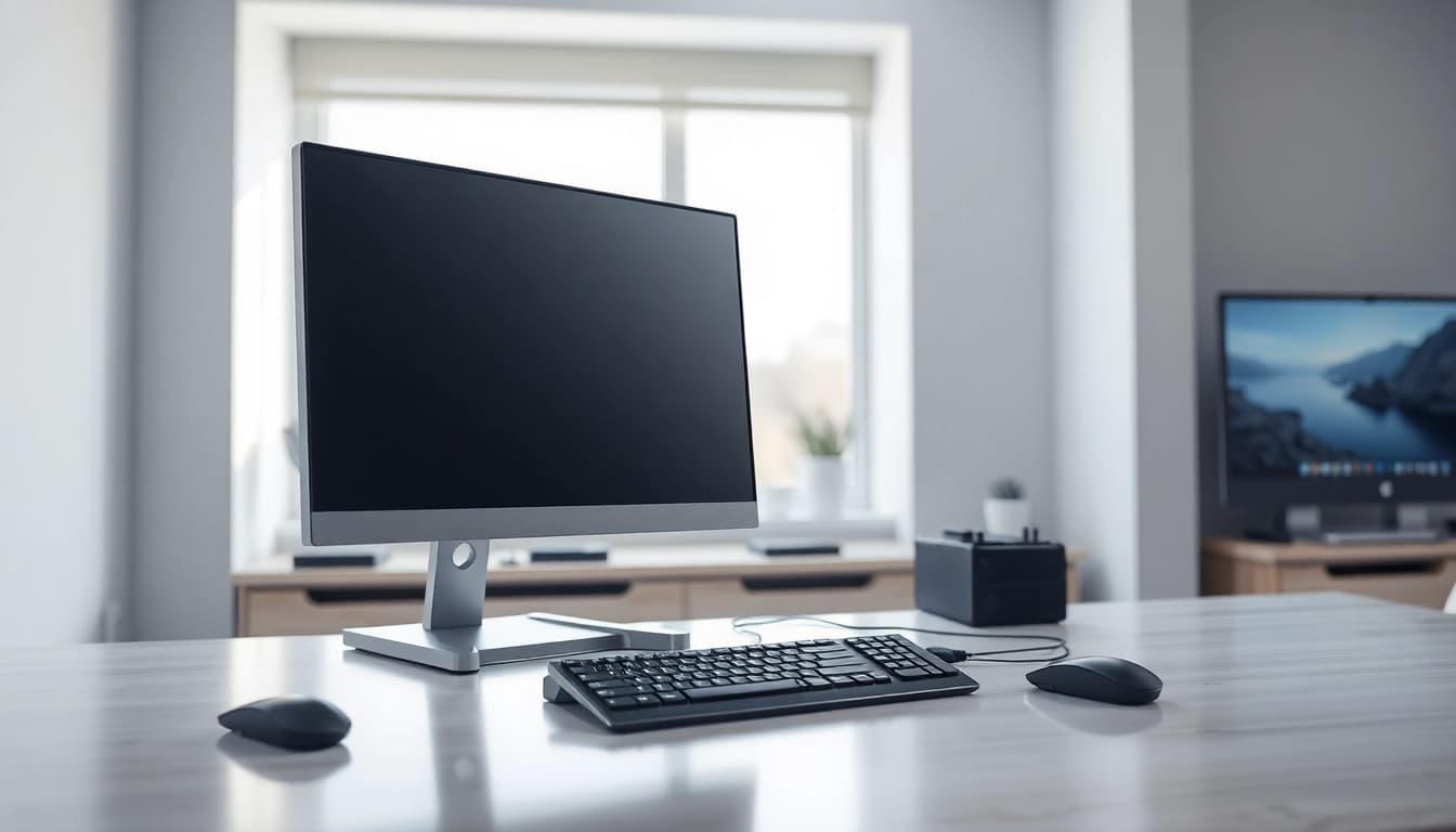 Σύνθεση refurbished pc σε μινιμαλιστικό γραφείο με μοντέρνα ατμόσφαιρα.