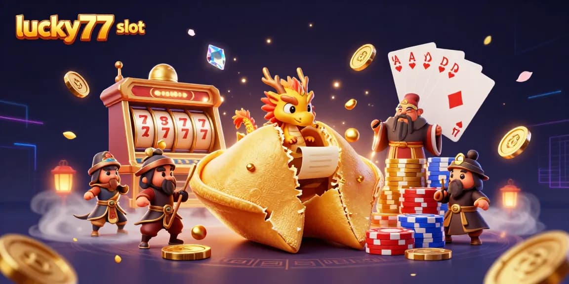 Experience the thrill of lucky77 slot with dynamic gaming elements and vibrant illustrations.