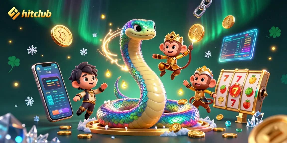 Spin to win with the hitclub's vibrant casino-themed 3D illustration featuring crypto coins and a playful monkey king.