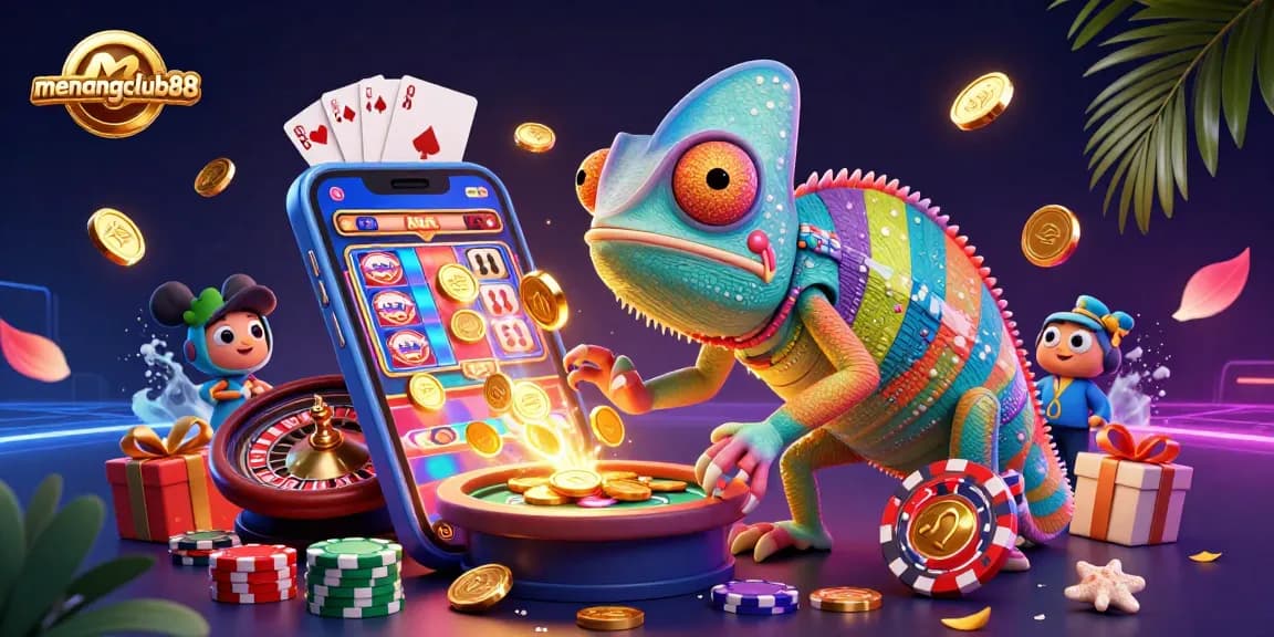 Win big with menangclub88 in this vibrant 3D casino illustration showcasing thrilling game elements.