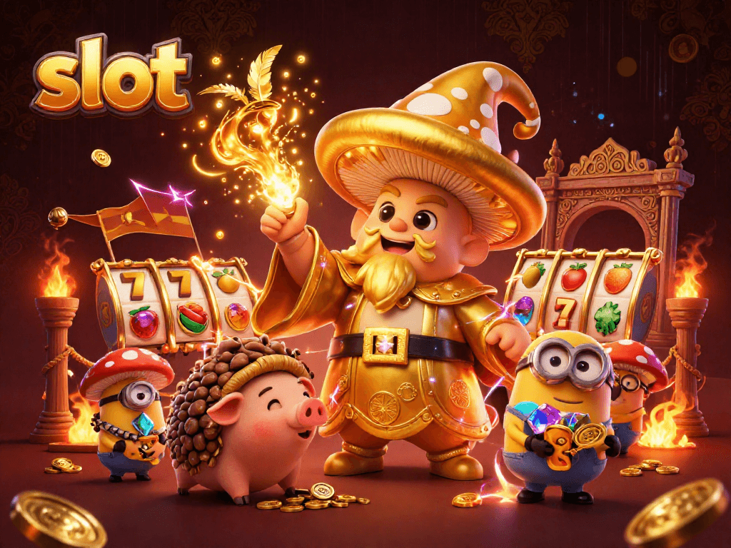 Memenangkan slot di Gacor123 dengan ilustrasi aksi permainan berwarna-warni dan karakter sihir