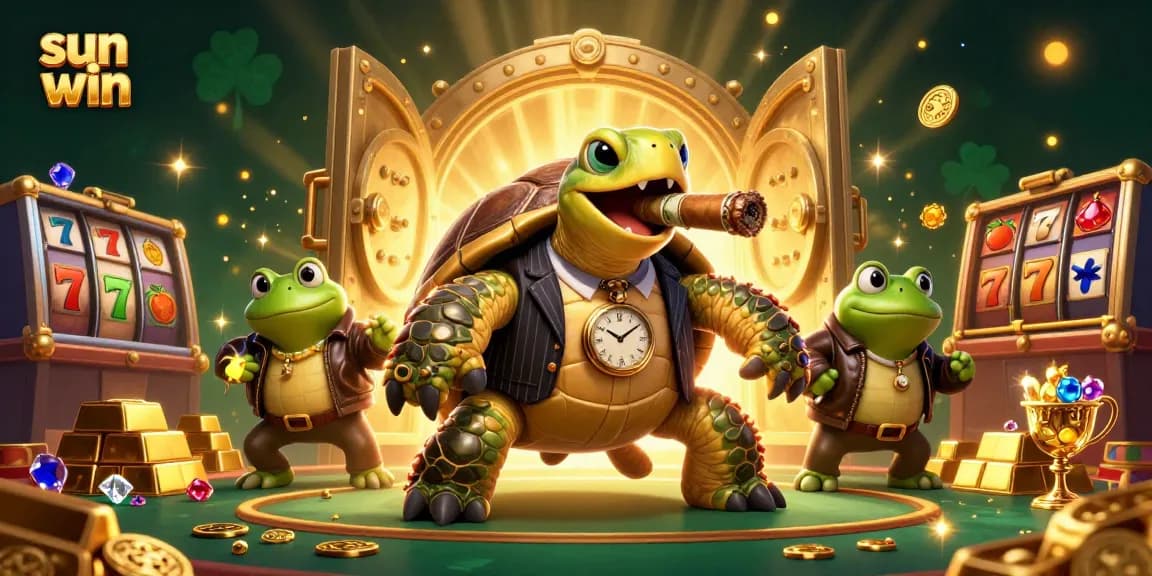 Experience big wins with sun win as a turtle mobster and bullfrog enforcers light up the casino.