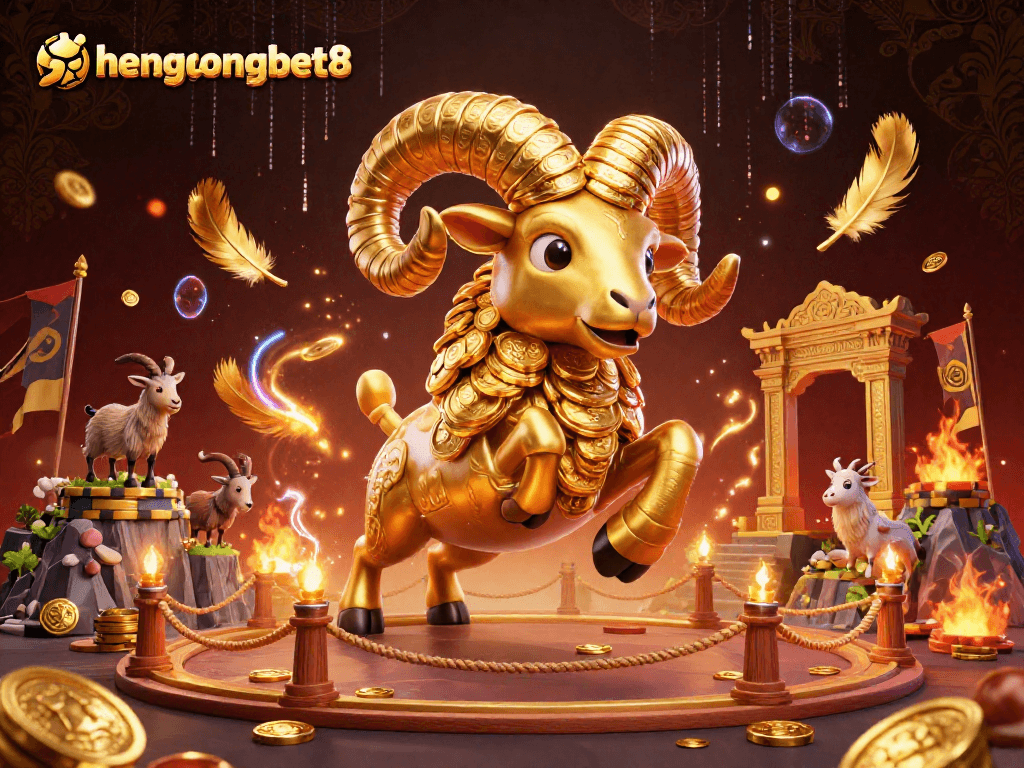 Experience the excitement of hengongbet8 with a golden ram charging through a majestic gate.