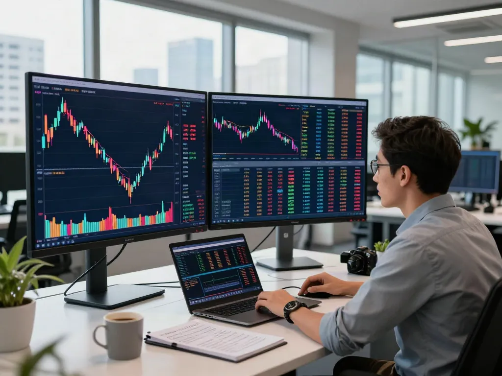 Analysis of tradingview官网 charts in a busy finance office.