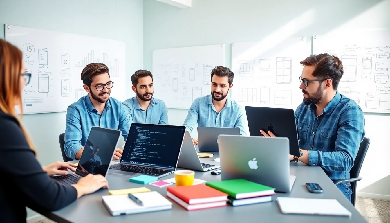 Showcasing the custom Shopify development team engaged in collaborative work, highlighting creativity and coding.