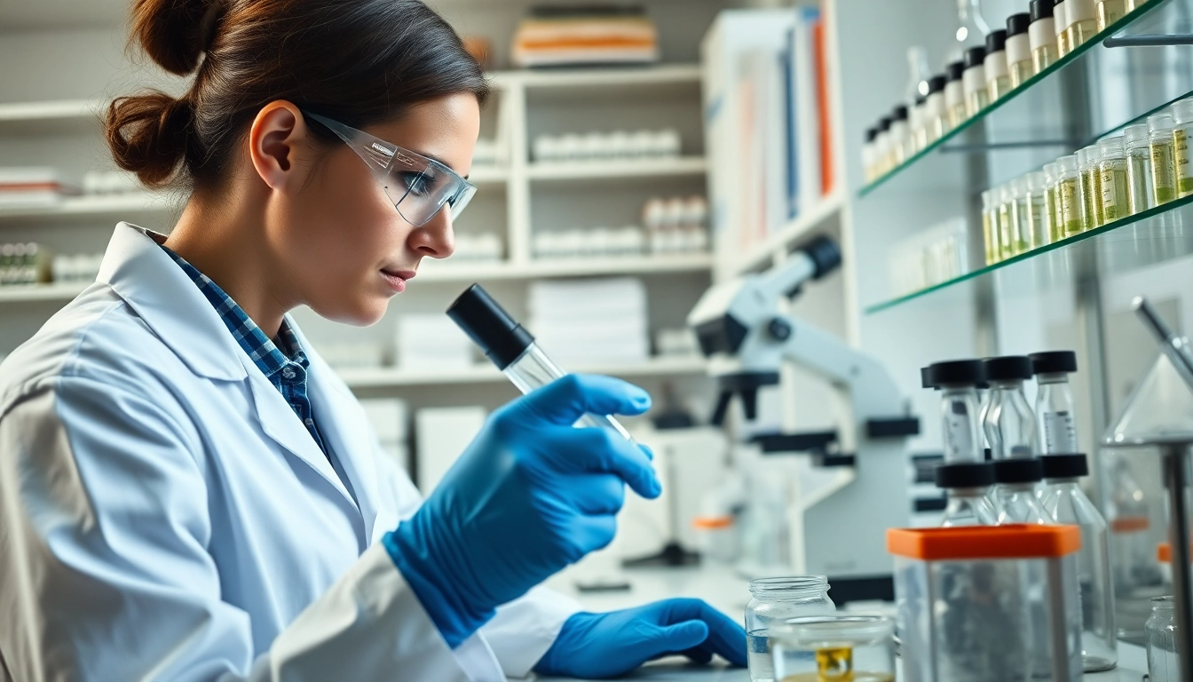 Buy cagrilintide while a scientist analyzes peptide samples in a laboratory.
