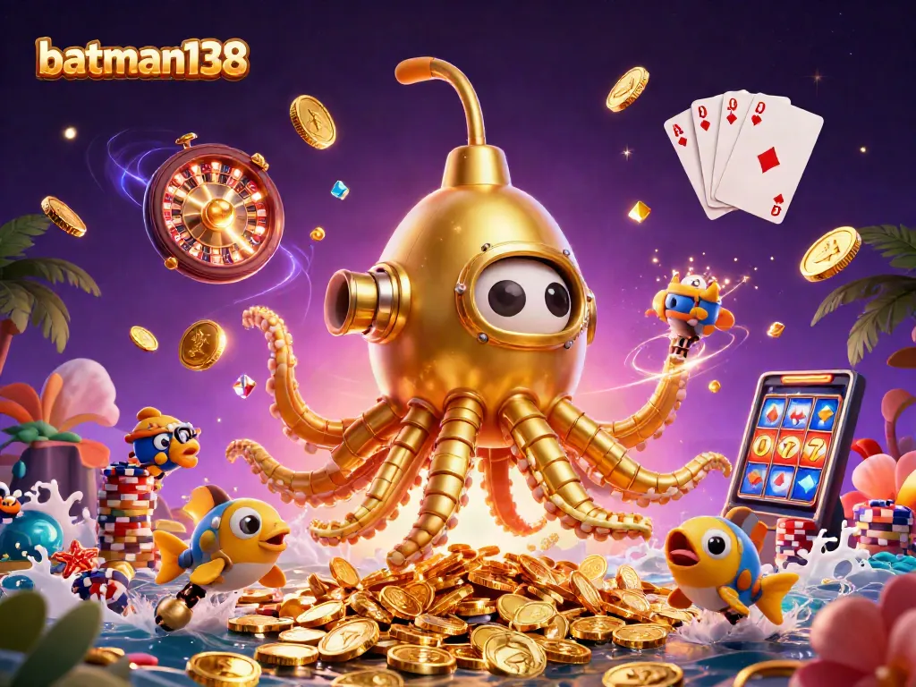 Experience thrilling payouts with batman138 as a golden kraken submarine navigates a treasure of coins and gems.
