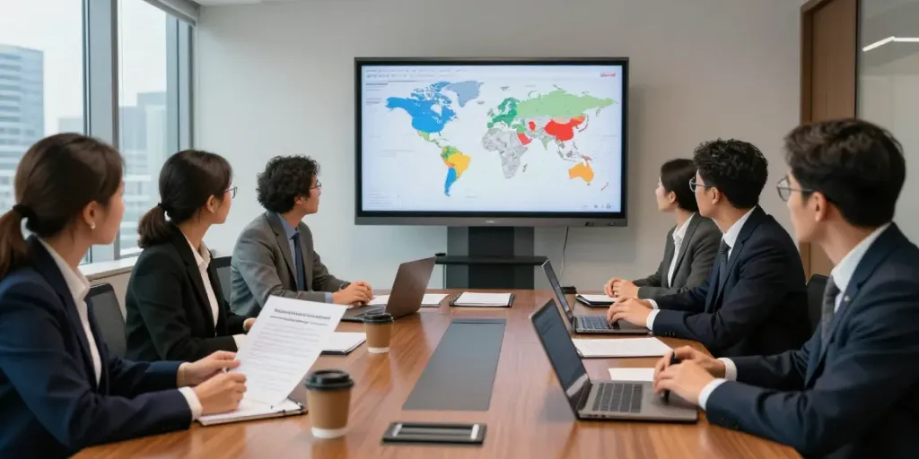 Lead Roedl team collaborating in a modern office for international legal strategy.