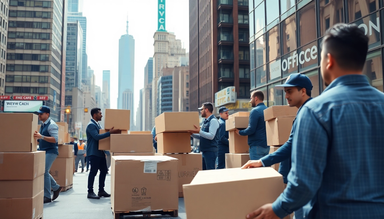 Efficient team of office moving services NYC professionals coordinating an office relocation in NYC.