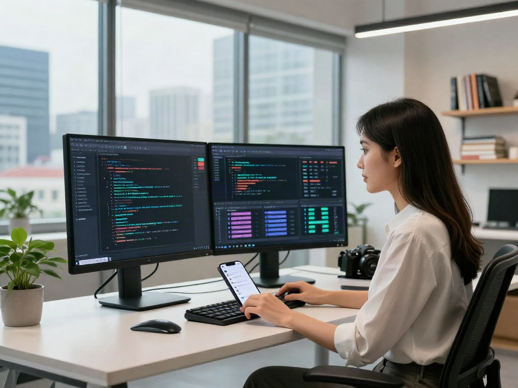 Explore the crush on ai phenomenon in a modern tech workspace with innovative AI algorithms and vibrant city view.