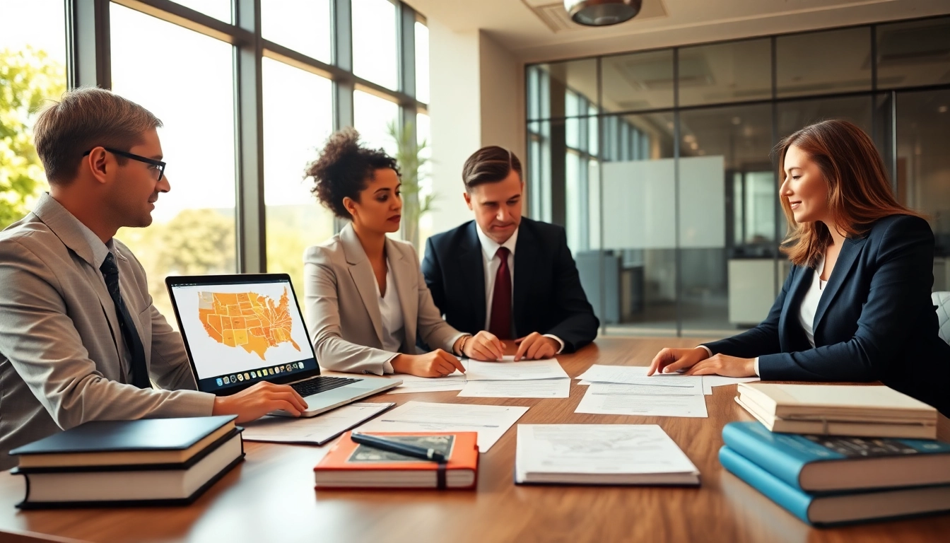Engaging interaction in a professional setting about multi-state title and escrow services with agents.