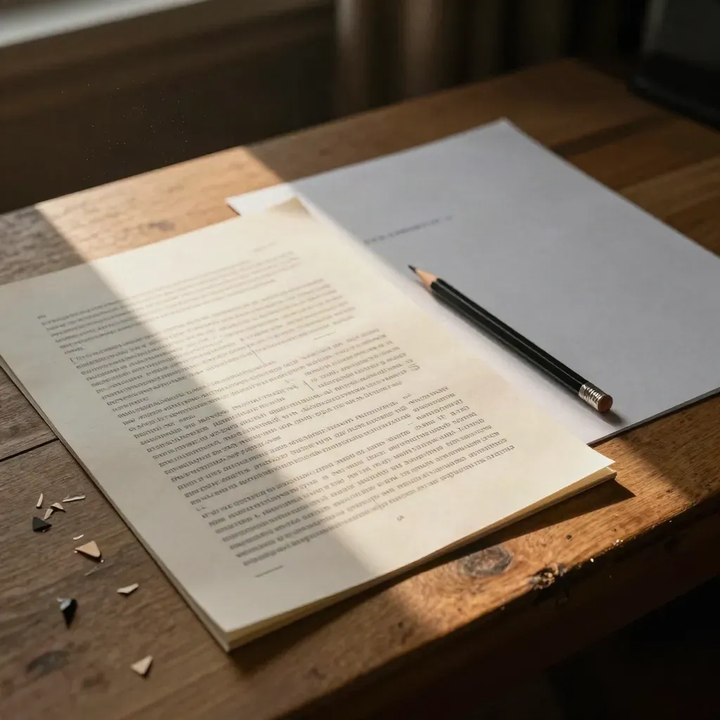 Proof pages, clean sheet, pencil and eraser shavings on a warm oak proofing board.