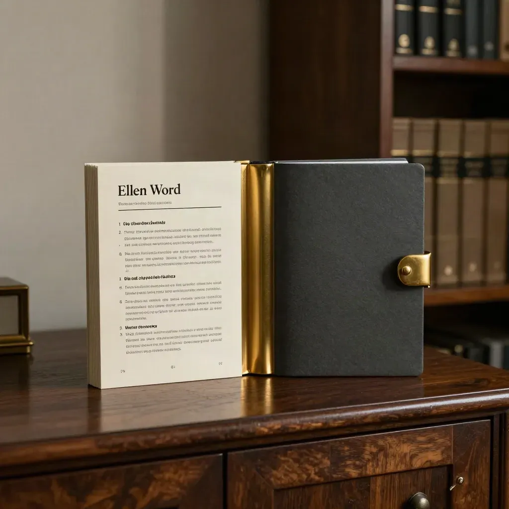 Launch proof bundle with cards and booklet on a dark walnut ledge in moody light.
