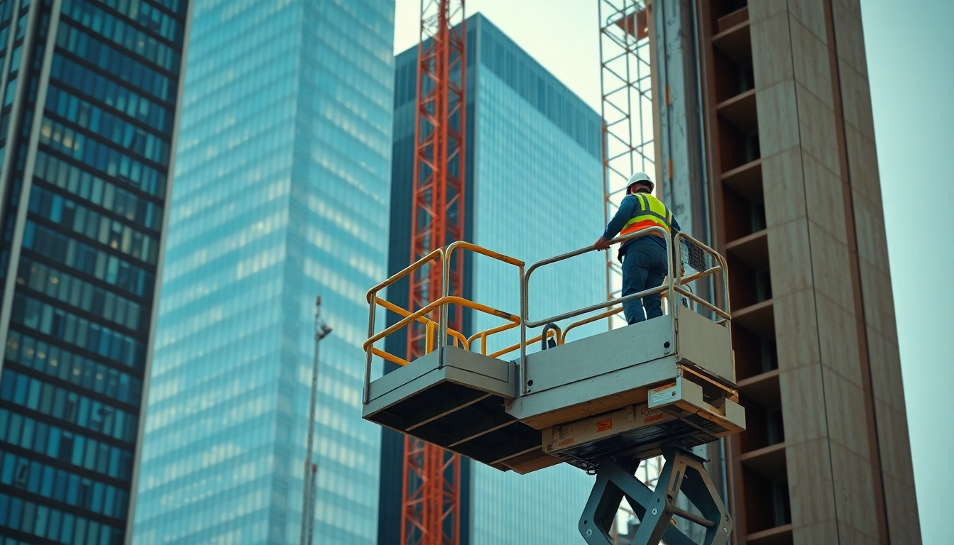 Manlift assisting a worker at height for maintenance tasks, showcasing safety and efficiency.