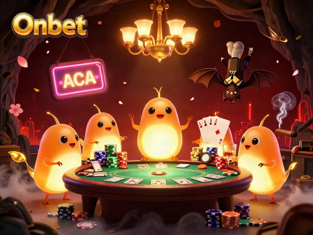 Join the Onbet glowworm casino adventure with vibrant poker elements and a captivating bat dealer.
