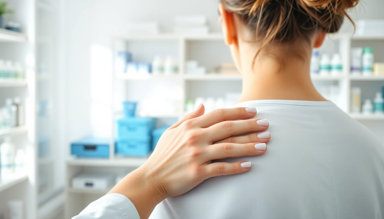 Applying DMSO for pain relief, a therapist emphasizes care on a patient's shoulder.