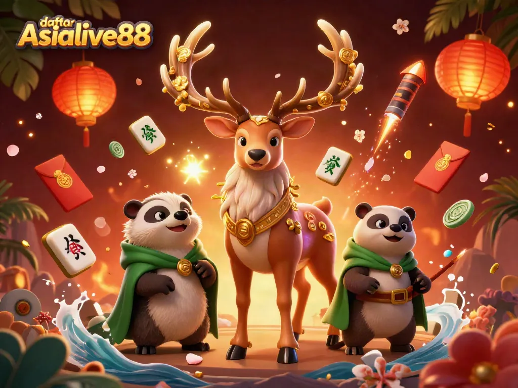 Engage with daftar Asialive88, featuring 3D characters and dynamic gaming elements in a vibrant casino setting.