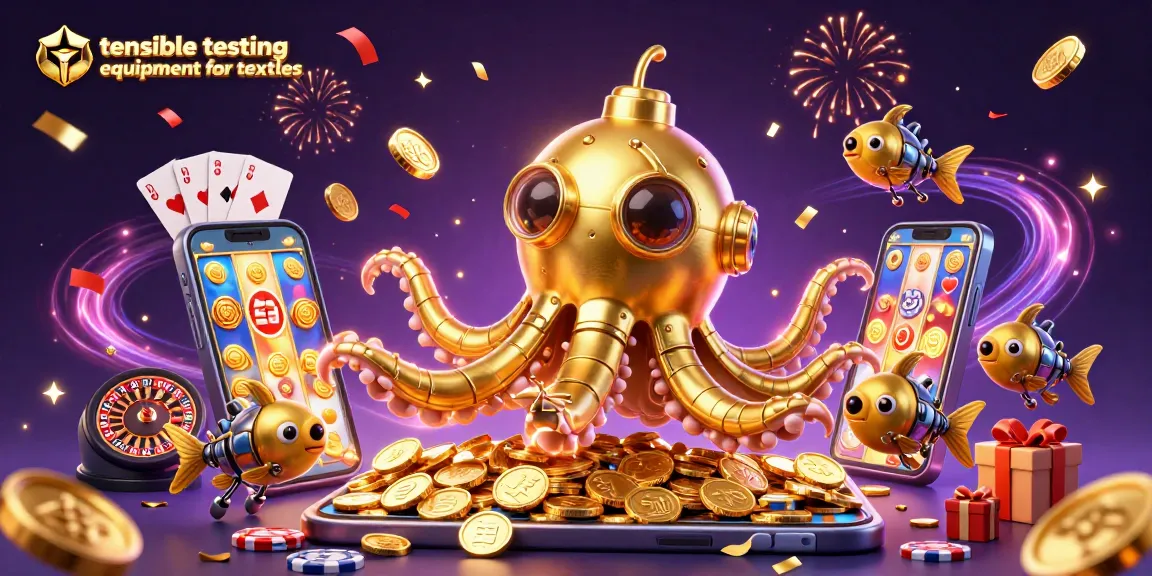 Experience thrilling gameplay with tensile testing equipment for textiles in a vibrant casino illustration.